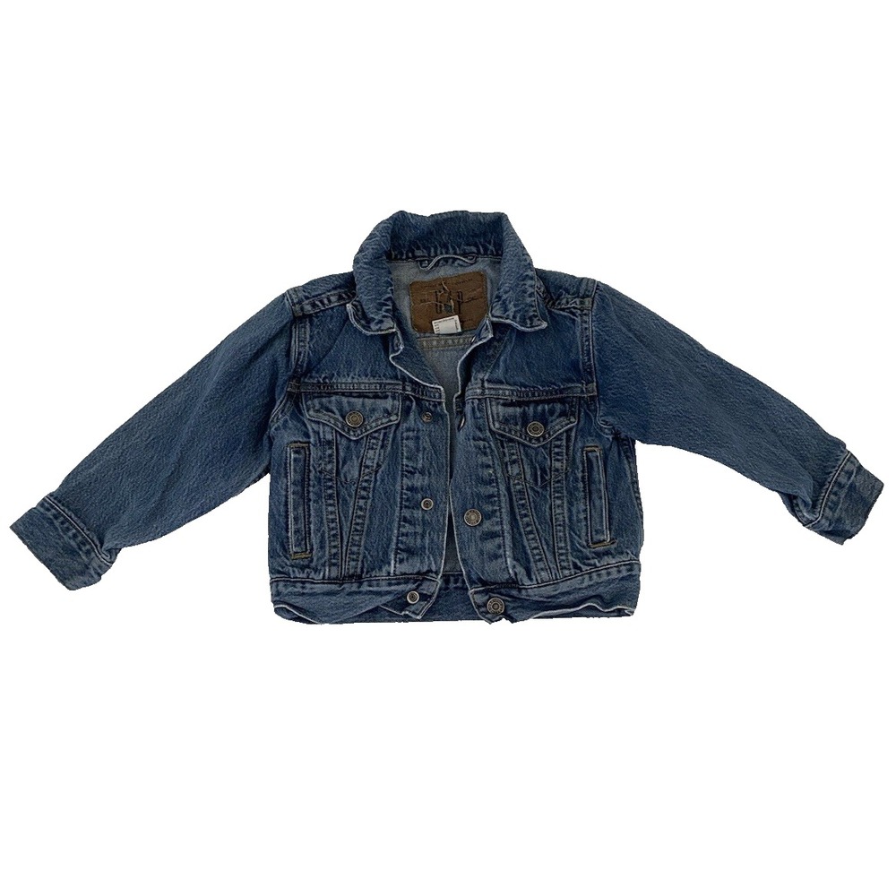 Vtg Y2K XXS (3-4) GAP Denim Blue Jean Jacket Kids Snaps Pockets Fall Trucker